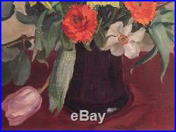 Lrg Signed Felicity G Bush RCA Oil On Board Painting Vintage Welsh Daffodils