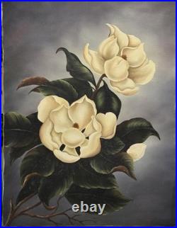 MAGNOLIA Floral VINTAGE ORIGINAL OIL PAINTING CANVAS SIGNED BY ARTIST #Art 1989