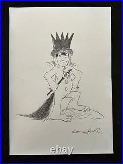 MAURICE SENDAK drawing and painting on old paper signed stamped vintage