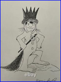 MAURICE SENDAK drawing and painting on old paper signed stamped vintage