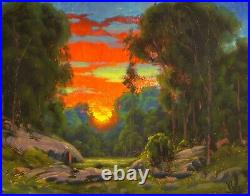 MAX COLE ART oil painting landscape signed vintage antique style dutch clouds 80