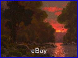 MAX COLE original oil painting landscape signed antique vintage red cloud lake 1