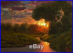 MAX COLE original oil painting landscape signed antique vintage sunset art 2079