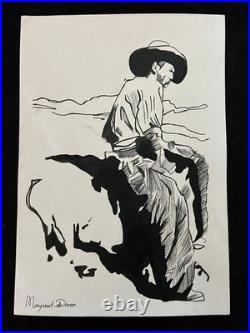 MAYNARD DIXON drawing and painting on old paper signed stamped vintage