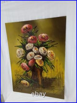 MCM Painting Large Atomic Floral Impasto VTG 60'S signed Roget 30x40 Masonite
