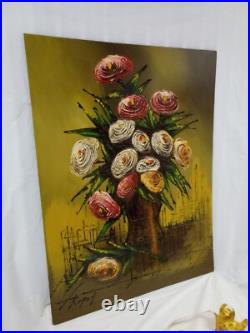 MCM Painting Large Atomic Floral Impasto VTG 60'S signed Roget 30x40 Masonite