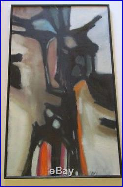 MID Century Abstract Painting Expressionism Non Objective Signed Right Large Vtg