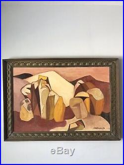 MID Century Modern Abstract Oil Painting Signed 1963 Vintage Cubism
