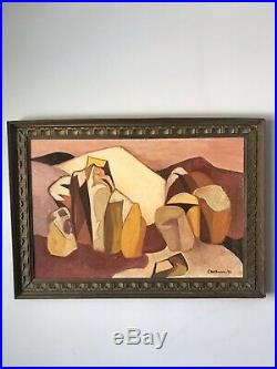 MID Century Modern Abstract Oil Painting Signed 1963 Vintage Cubism