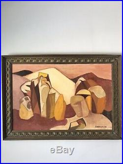 MID Century Modern Abstract Oil Painting Signed 1963 Vintage Cubism