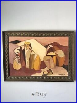 MID Century Modern Abstract Oil Painting Signed 1963 Vintage Cubism