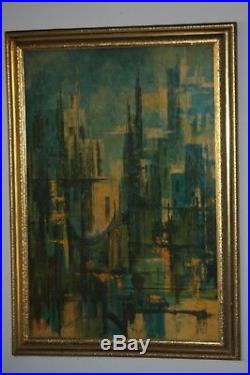 MID Century Modern Cityscape Lithograph By Montez Abstract Vintage Painting