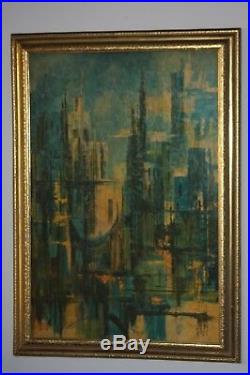 MID Century Modern Cityscape Lithograph By Montez Abstract Vintage Painting