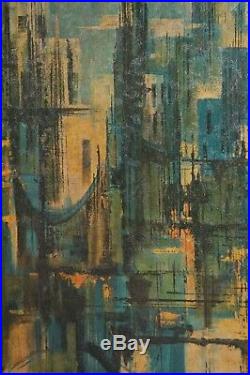 MID Century Modern Cityscape Lithograph By Montez Abstract Vintage Painting