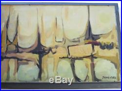 MID Century Painting Large Schroeder Signed Sofa Wide Abstract Expressionism Vtg