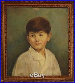 MODERN BRITISH Oil Painting Vintage Portrait of Boy. Indistinctly Signed c1950