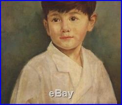 MODERN BRITISH Oil Painting Vintage Portrait of Boy. Indistinctly Signed c1950