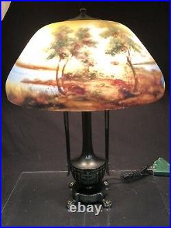 MOE BRIDGES ORIGINAL VINTAGE REVERSE PAINTED LAMP MODEL 195 c. 1920s SIGNED