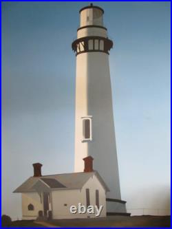 MURAL SIZE AUTHENTIC VINTAGE OIL PAINTING fine art LIGHT HOUSE 58 X 44 AIRBRUSH