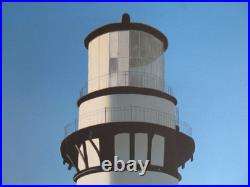 MURAL SIZE AUTHENTIC VINTAGE OIL PAINTING fine art LIGHT HOUSE 58 X 44 AIRBRUSH