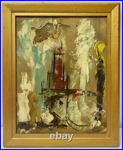 MYSTERY ARTIST Signed Vintage Mid Century Abstract Cityscape American Oil