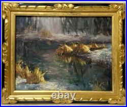 MYSTERY ARTIST Vintage Original Oil Painting Regionalism Signed Marsh Landscape