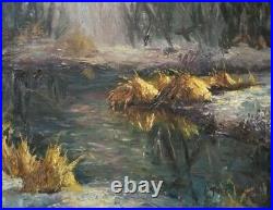MYSTERY ARTIST Vintage Original Oil Painting Regionalism Signed Marsh Landscape