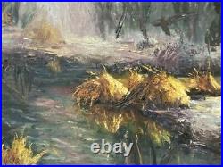 MYSTERY ARTIST Vintage Original Oil Painting Regionalism Signed Marsh Landscape