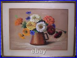 Mae Bennett Brown Original Vintage Signed Floral Still Life Pastel Painting