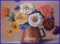Mae Bennett Brown Original Vintage Signed Floral Still Life Pastel Painting