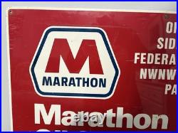 Marathon Oil Company Vintage Painted Metal Oil Industry Sign Oregon Basin