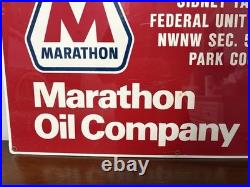 Marathon Oil Company Vintage Painted Metal Oil Industry Sign Oregon Basin