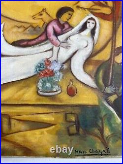 Marc Chagall (Handmade) Oil Painting on canvas signed and stamped VTG ART