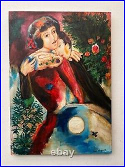Marc Chagall handmade oil on canvas, signed, (Unframed) 50x70 cm vtg art