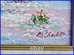 Marie Charlot Signed Oil Painting Elegant Women at Beach- Vtg Mid-Century Art