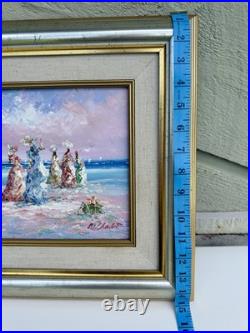 Marie Charlot Signed Oil Painting Elegant Women at Beach- Vtg Mid-Century Art