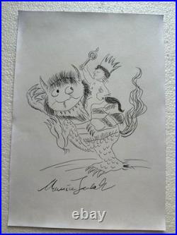Maurice Sendak painting DRAWING on old paper signed stamped vintage