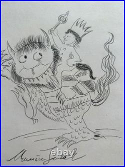 Maurice Sendak painting DRAWING on old paper signed stamped vintage