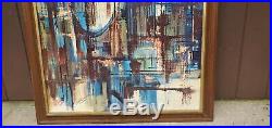 Mid Century Modern Cityscape Lithograph BY MONTEZ ABSTRACT VINTAGE PAINTING