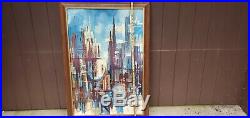 Mid Century Modern Cityscape Lithograph BY MONTEZ ABSTRACT VINTAGE PAINTING