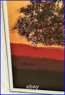 Mid Century Modern Letterman Framed Canvas Tree with Sunset