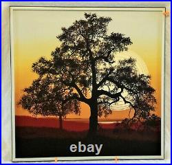 Mid Century Modern Letterman Framed Canvas Tree with Sunset