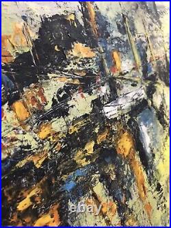 Mid Century Oil On Board Abstract Cityscape Signed Painting 1970s Art Vintage