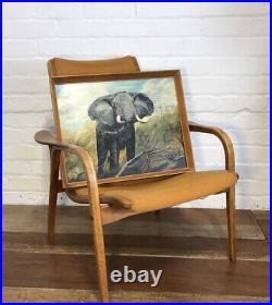 Mid Century Oil On Board Elephant David Shepherd Signed Vintage Art Painting