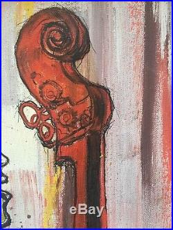Mid Century Oil Painting Signed, Vintage Jazzy African American Cool Music Man