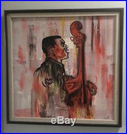 Mid Century Oil Painting Signed, Vintage Jazzy African American Cool Music Man
