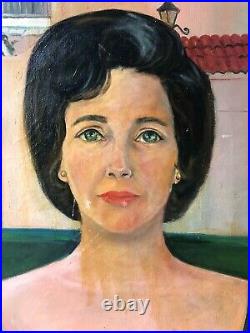 Mid-Century Original Female Portrait Painting Canvas SIGNED'65 Vintage Painting