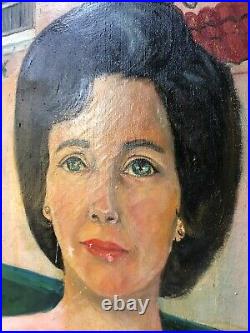 Mid-Century Original Female Portrait Painting Canvas SIGNED'65 Vintage Painting