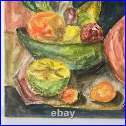 Mid Century Still Life Painting Fruit Impasto Signed Toshi Canvas Vtg XL 30in