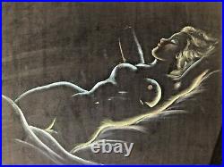 Mid Century Vintage Black Velvet Painting Reclining Nude Woman Unframed 22x28